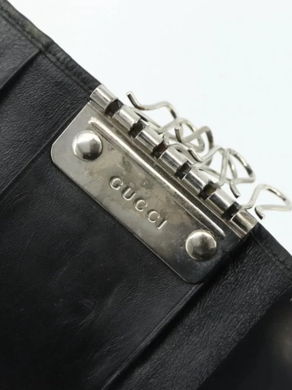 GUCCI GG Canvas Key Case Silver Black Auth